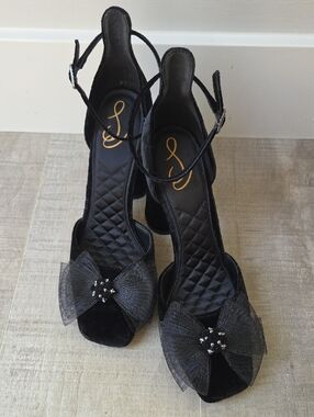 Sam Edelman Black Open-Toe Heels with Bow Accent